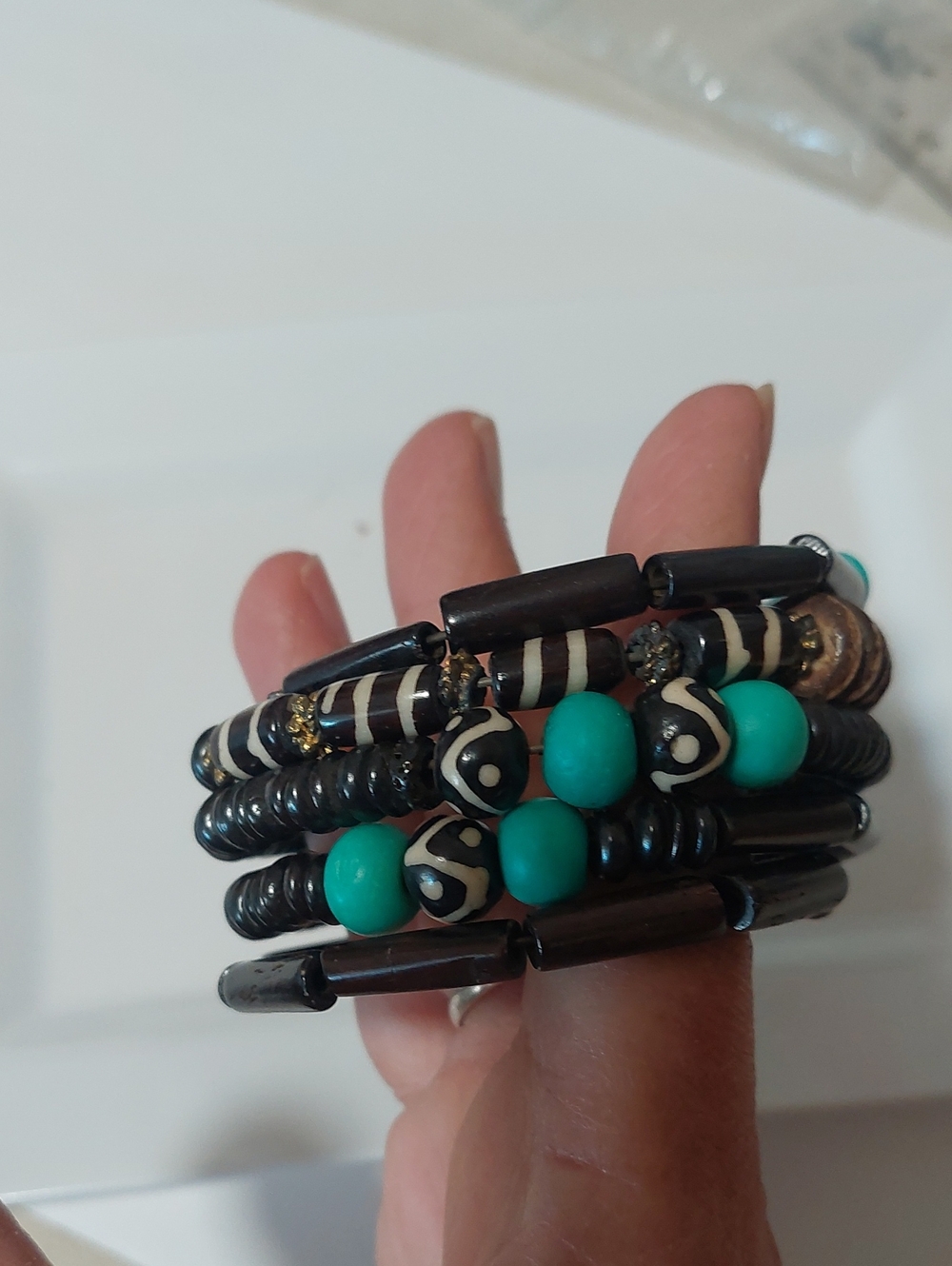Turquoise,Black & Brown Beaded Wrap Bracelet